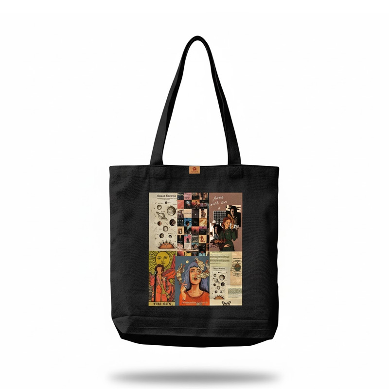 Picture of Samia Craft Various Aesthetic Colors & Planet Star Design Canvas Tote Bag with Zipper for women Daily Everyday Use - Suitable for School College University Students