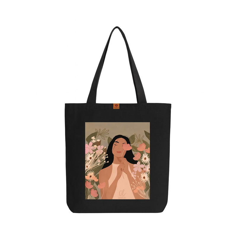 Picture of Samia Craft Special Design Women with Flowers Colorful Canvas Tote Bag with Zipper - Fashionable Modern Design  For School College University Girls and womens Picture of Samia Craft Special Design Women with Flowers Colorful Canvas Tote Bag with Zipper - Fashionable Modern Design  For School College University Girls and womens