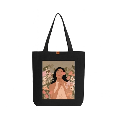 Picture of Samia Craft Special Design Women with Flowers Colorful Canvas Tote Bag with Zipper - Fashionable Modern Design  For School College University Girls and womens Picture of Samia Craft Special Design Women with Flowers Colorful Canvas Tote Bag with Zipper - Fashionable Modern Design  For School College University Girls and womens