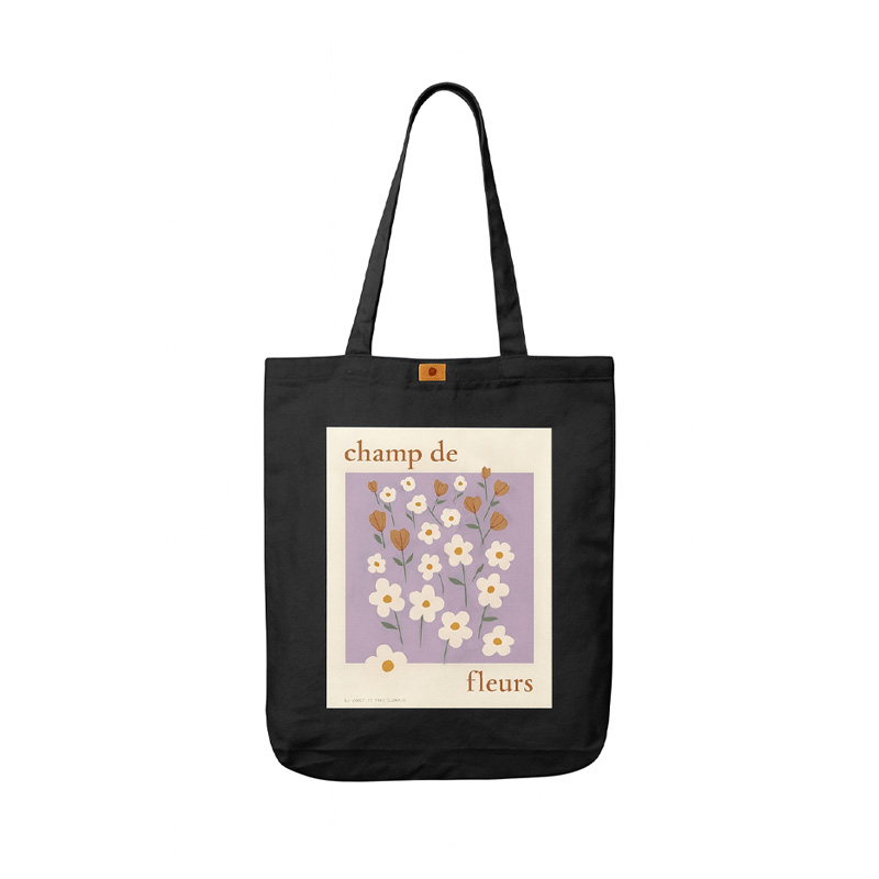 Picture of Samia Craft Nature's Strokes Beautiful Flowers Digital Design Print on Cotton Canvas Tote bag with Zipper - Stylish and Fashionable & Suitable for School College University