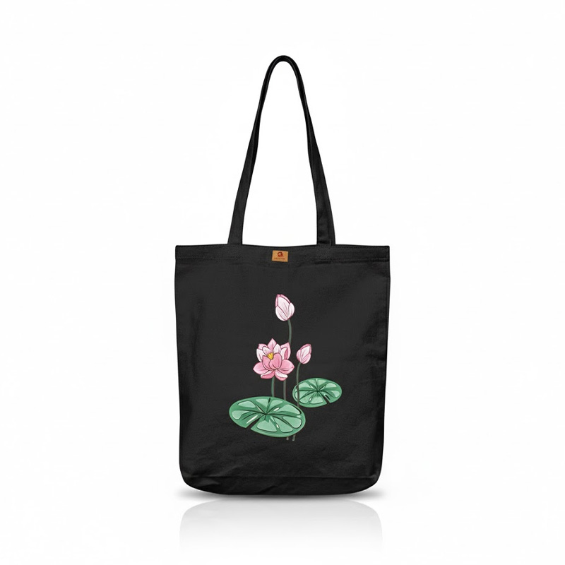 Picture of Samia Craft Beautiful Flower Design Cotton Canvas Tote Bag with Zipper - Simple and Stylish Water Lily Design for Women's School College University