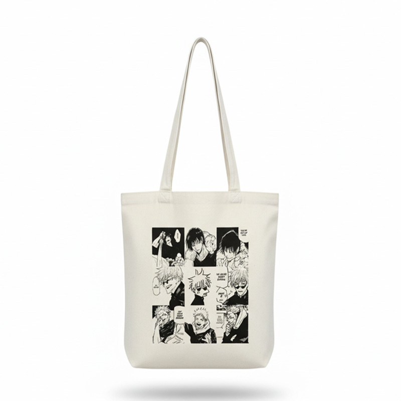 Picture of Samia Craft Anime Black & White Aesthetic Design Cotton Canvas Tote Bag with Zipper - For Anime Lover, Stylish and Modern School College University