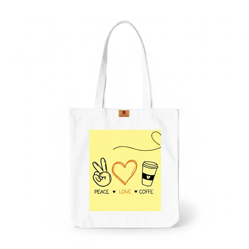 Picture of Samia Crafts Valentine's Canvas Tote Bag with Zipper-peace love coffe