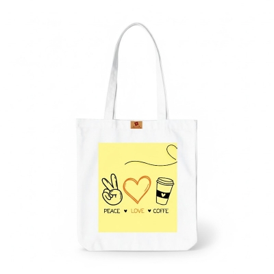 Picture of Samia Crafts Valentine's Canvas Tote Bag with Zipper-peace love coffe