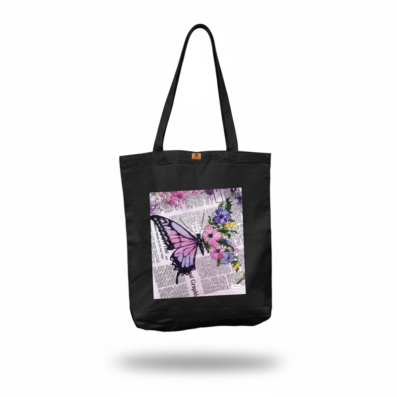 Picture of SamiaCraft Cute butterfly Design Cotton Canvas Tote Bag with Zipper for Women & Students University, College Fashion - Everyday Daily Use