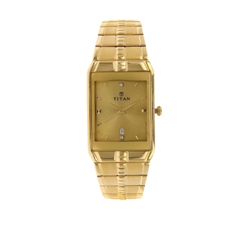Picture of Titan 9151Ym03 Golden Dial Analog With Datemetal Strap Watch For Men