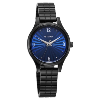 Picture of Titan 2679Nm02 Karishma Quartz Analog Blue Dial Black Stainless Steel Strap Watch For Women