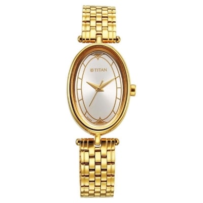 Picture of Titan 2758Ym01 Karishma Quartz Analog Silver Dial Golden Stainless Steel Strap Watch For Women