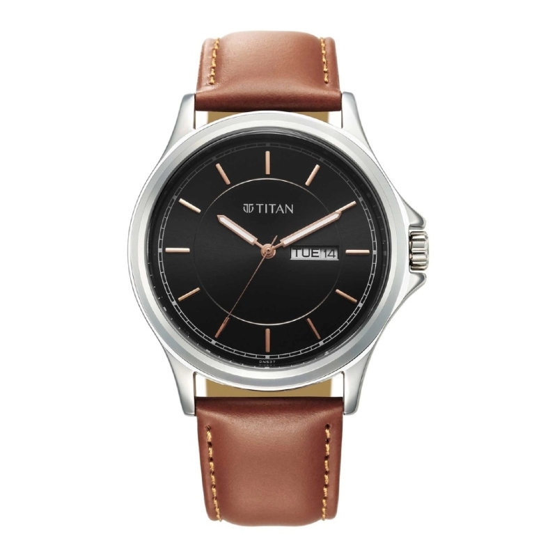 Picture of Titan 1870Sl05 Black Urban Black Dial Analog Leather Strap Watch For Men