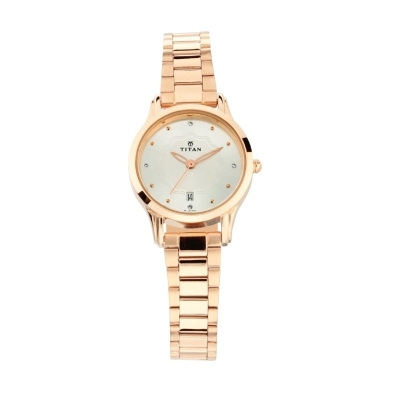 Picture of Titan 2628Wm01 Quartz Analog With Date Silver Dial Metal Strap Watch For Women