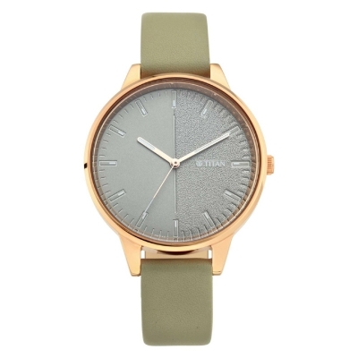 Picture of Titan 2648Wl01 Workwear Gray Dial Analog Leather Strap Watch For Women