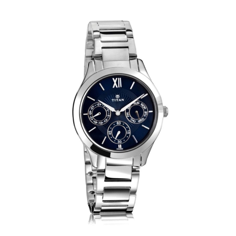 Picture of Titan 2570Sm01 Workwear Blue Dial Women Watch With Stainless Steel Strap