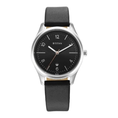 Picture of Titan 2639Sl13 Buy Online Workwear Black Dial Women Watch With Leather Strap
