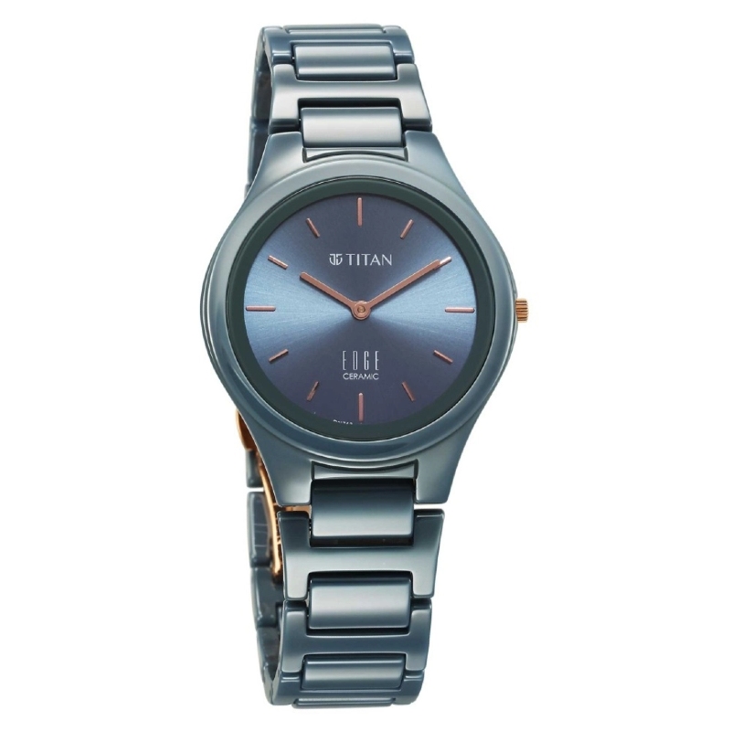 Picture of Titan 2653Qc07 Edge Ceramic Quartz Analog Blue Dial Ceramic Strap Watch