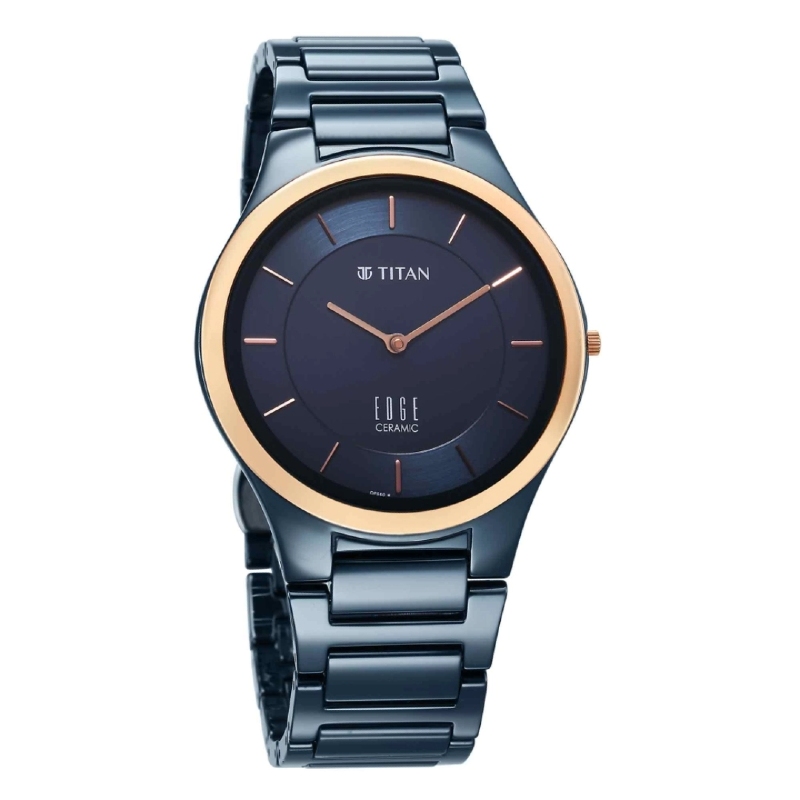 Picture of Titan 1696Kc05 Edge Bicolor Quartz Analog Blue Dial Blue Ceramic Strap Watch