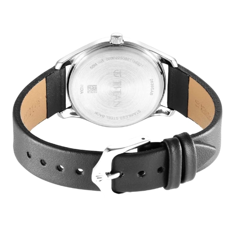 Picture of Titan 2639Sl13 Buy Online Workwear Black Dial Women Watch With Leather Strap