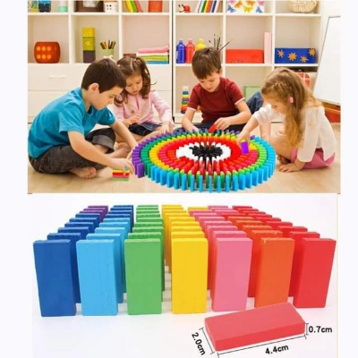Picture of 100 pcs Wooden Dominos Blocks Set, Kids Game Educational Play Toy