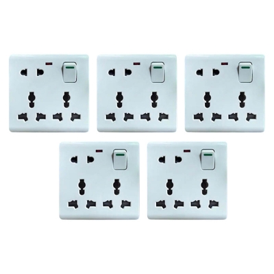 Picture of Bundle of 5 Pieces Multi Function Universal Wall Gang Socket - 8 Pin Gang Universal Socket Picture of Bundle of 5 Pieces Multi Function Universal Wall Gang Socket - 8 Pin Gang Universal Socket