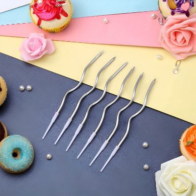 Spiral Twisty Gold & Silver Long Stick Metallic Candle for Birthday, Wedding Party and Cake Decoration- (Pack of 06 Pcs)
