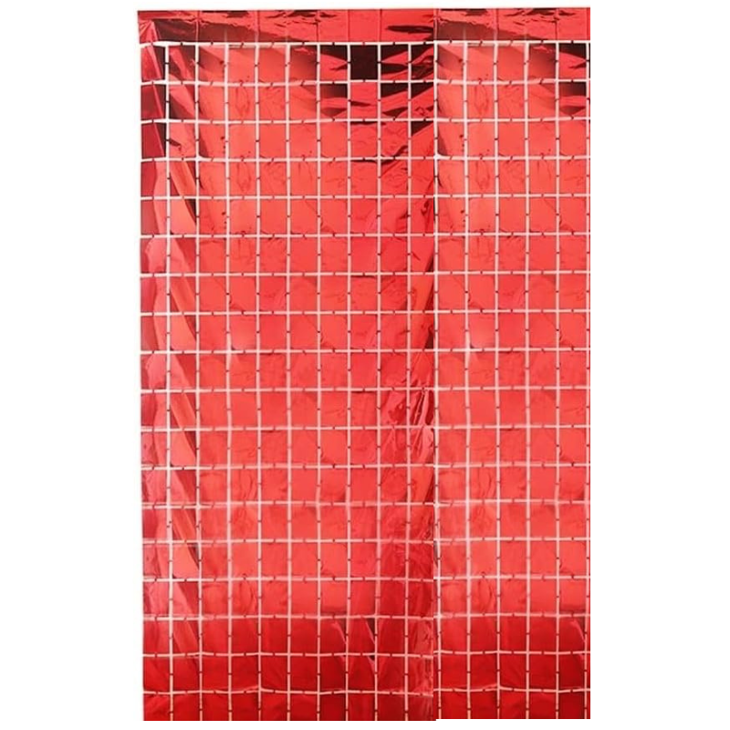 Square Foil Curtain Backdrop – Golden, Silver, Blue & Pink Metallic Box Foil Curtains for Party Decor – (Pack of 1 Pc)