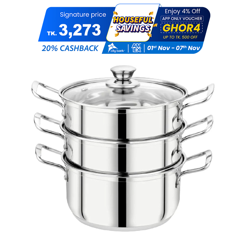 Picture of 24cm Maxfresh Stainless Steel Steamer/Modak/Momo Maker with See through Lid, (24cm x 3 tier),Silver Picture of 24cm Maxfresh Stainless Steel Steamer/Modak/Momo Maker with See through Lid, (24cm x 3 tier),Silver