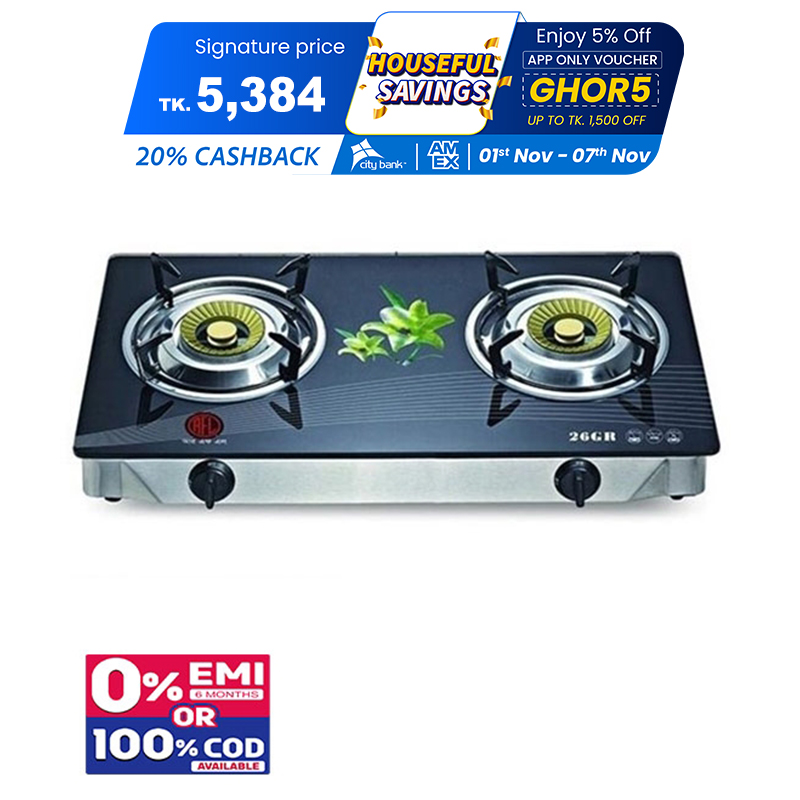 Picture of RFL Double Glass Auto Gas Stove 26 GR (Cylinder Gas)