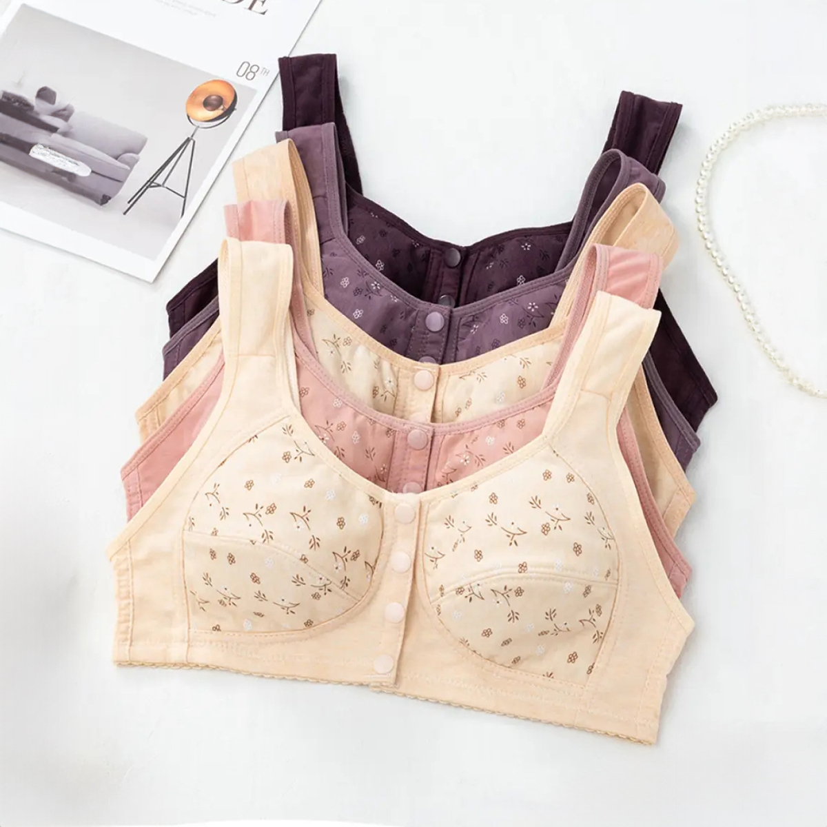 Picture of Imported Printed Front Button Soft Cotton Maternity Bra For New Born Baby Feeding(One Piece)