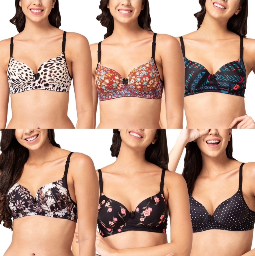 Picture of 3 Piece Printed Adjustable strap bra Foam bra padded bra comfortable bra stylish bra for Women(any 3 color)