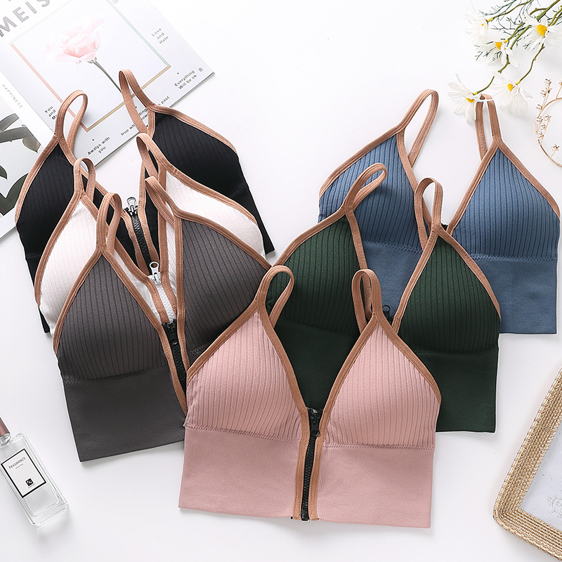 Picture of Imported New style padded comfortable bra deep V one piece zipper vest sports base beautiful back outer wear women's underwear seamless versatile girls tube top bra for girls