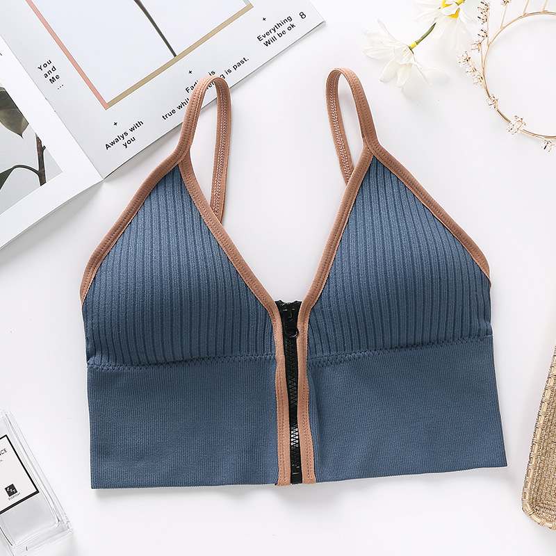 Picture of Imported New style padded comfortable bra deep V one piece zipper vest sports base beautiful back outer wear women's underwear seamless versatile girls tube top bra for girls