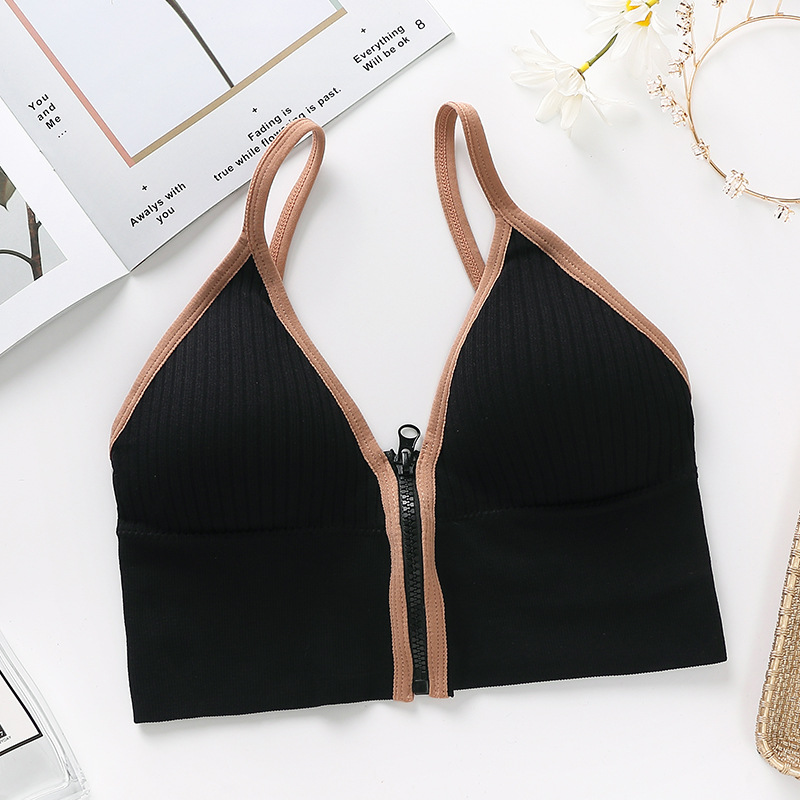 Picture of Imported New style padded comfortable bra deep V one piece zipper vest sports base beautiful back outer wear women's underwear seamless versatile girls tube top bra for girls