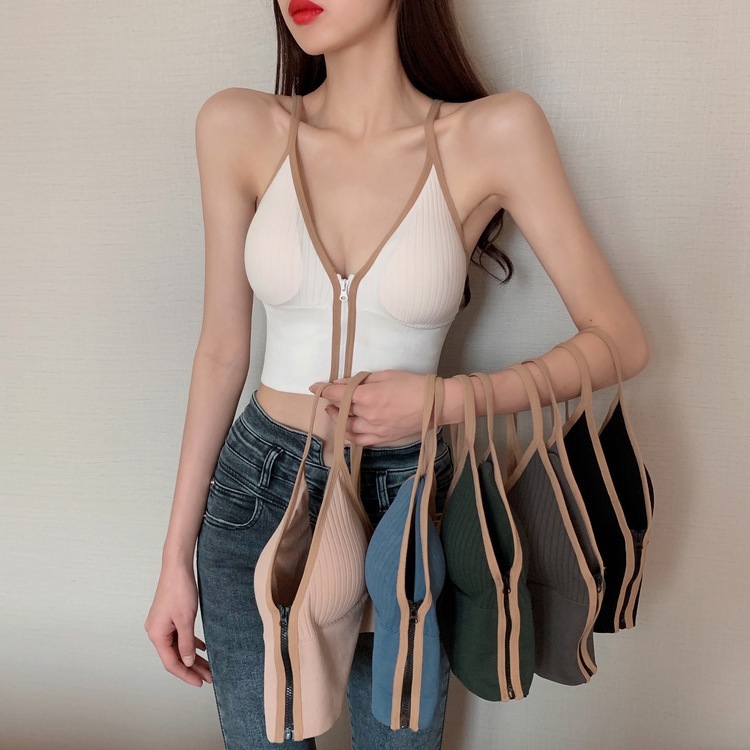 Picture of Imported New style padded comfortable bra deep V one piece zipper vest sports base beautiful back outer wear women's underwear seamless versatile girls tube top bra for girls