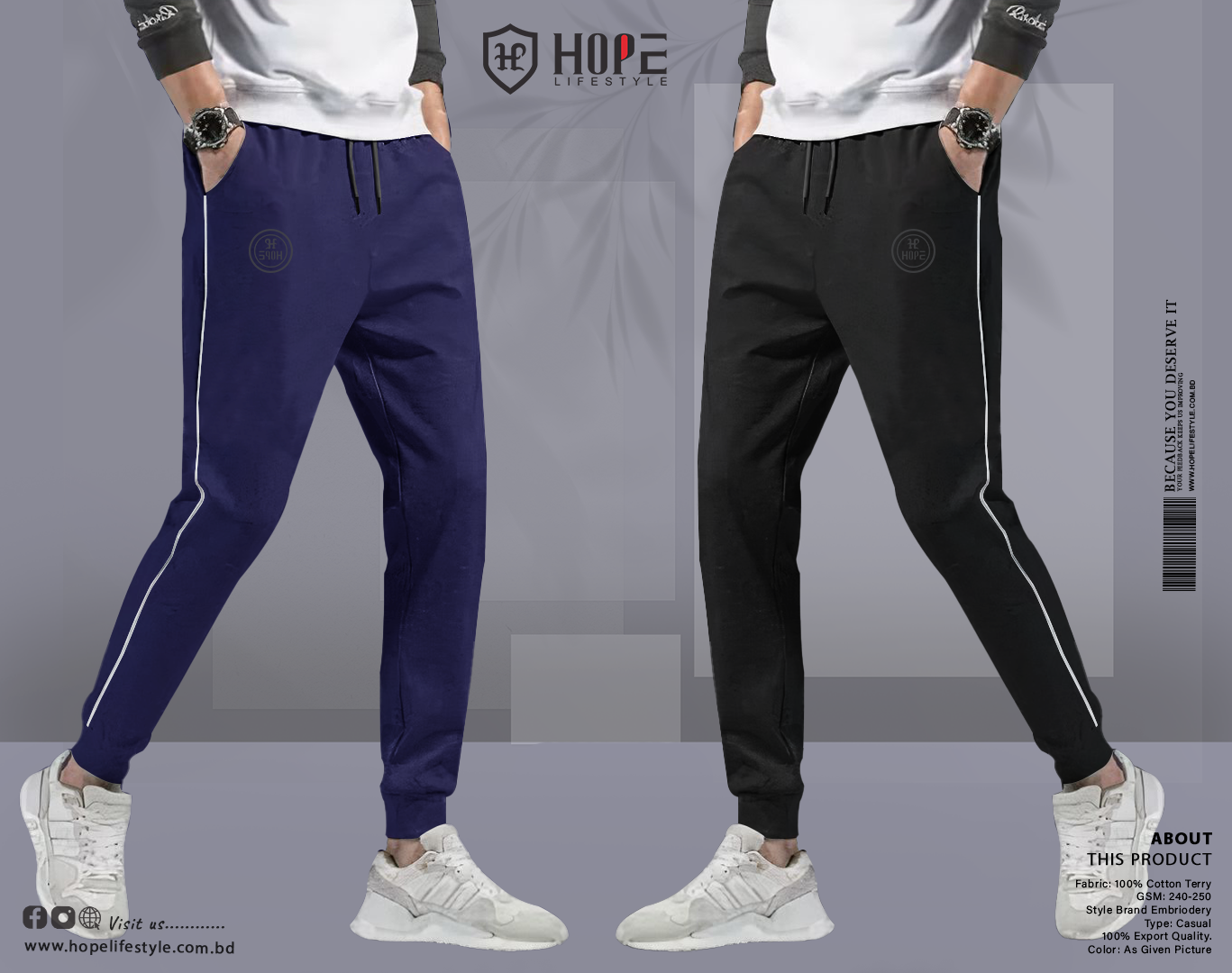 Picture of Hope Lifestyle Premium Joggers 2pcs Combo- Black & Navy