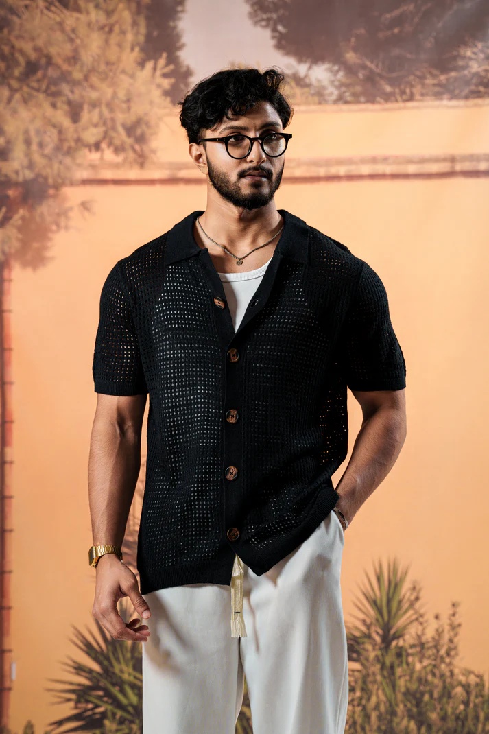 Picture of Bosphorus Amalfi Navy Resort Knit Shirt- Black