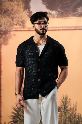 Picture of Bosphorus Amalfi Navy Resort Knit Shirt- Black