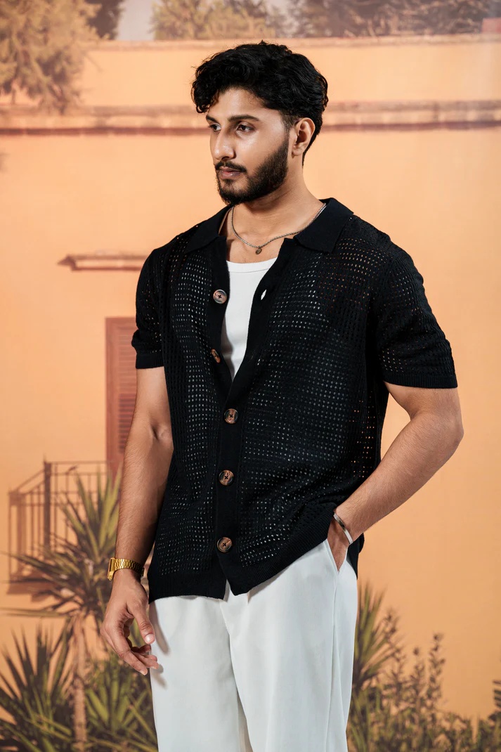 Picture of Bosphorus Amalfi Navy Resort Knit Shirt- Black