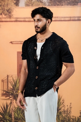 Picture of Bosphorus Amalfi Navy Resort Knit Shirt- Black