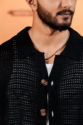 Picture of Bosphorus Amalfi Navy Resort Knit Shirt- Black