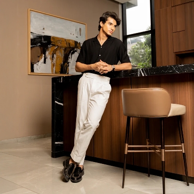 Picture of Bosphorus Black Textured Drape Shirt For Men