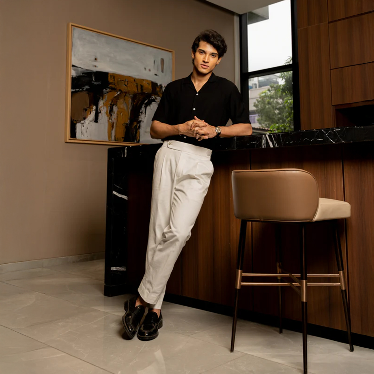 Picture of Bosphorus Black Textured Drape Shirt For Men