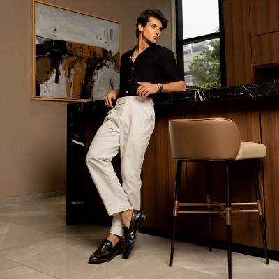 Picture of Bosphorus Black Textured Drape Shirt For Men