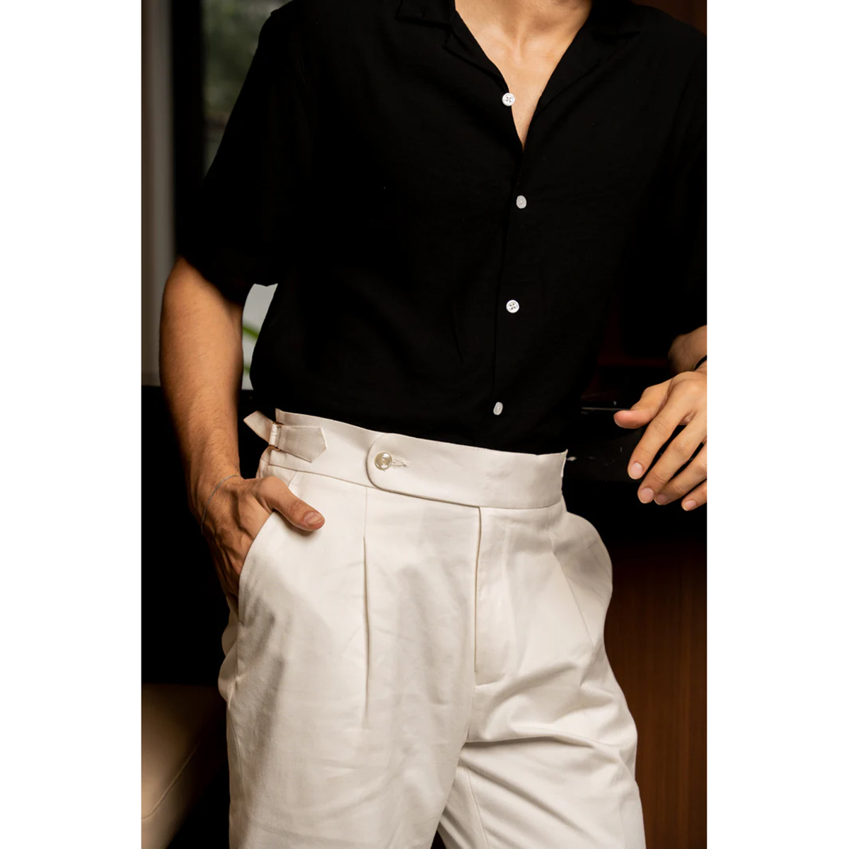 Picture of Bosphorus Black Textured Drape Shirt For Men