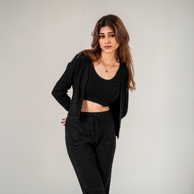 Picture of Bosphorus Black Ribbed Three Piece Lounge Set