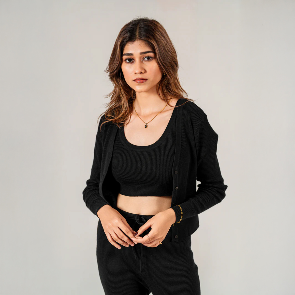 Picture of Bosphorus Black Ribbed Three Piece Lounge Set