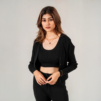 Picture of Bosphorus Black Ribbed Three Piece Lounge Set