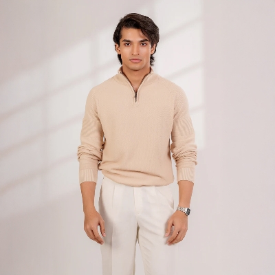 Picture of Bosphorus Quarter-Zip Sweater Beige For Men