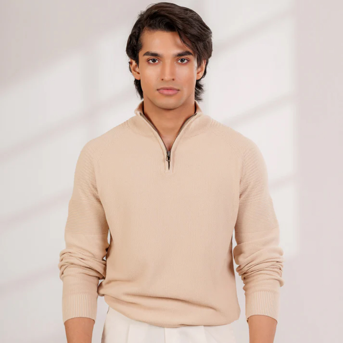 Picture of Bosphorus Quarter-Zip Sweater Beige For Men