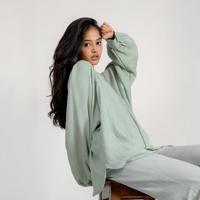 Picture of Bosphorus Balloon Sleeve Top in Pistachio For Women - Light Olive