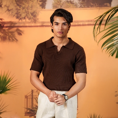 Picture of Bosphorus Napoli Brown Knit Polo For Men