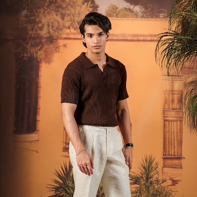 Picture of Bosphorus Napoli Brown Knit Polo For Men